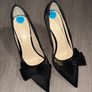 Jessica Simpson Black Studded Bow Heels